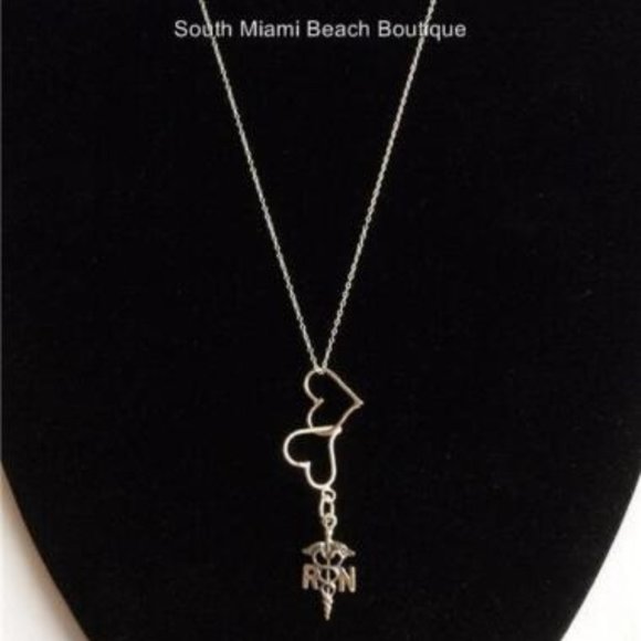 Sterling Silver Nursing RN Caduceus Necklace Heart Medical Graduation Gift 18" - Picture 4 of 9